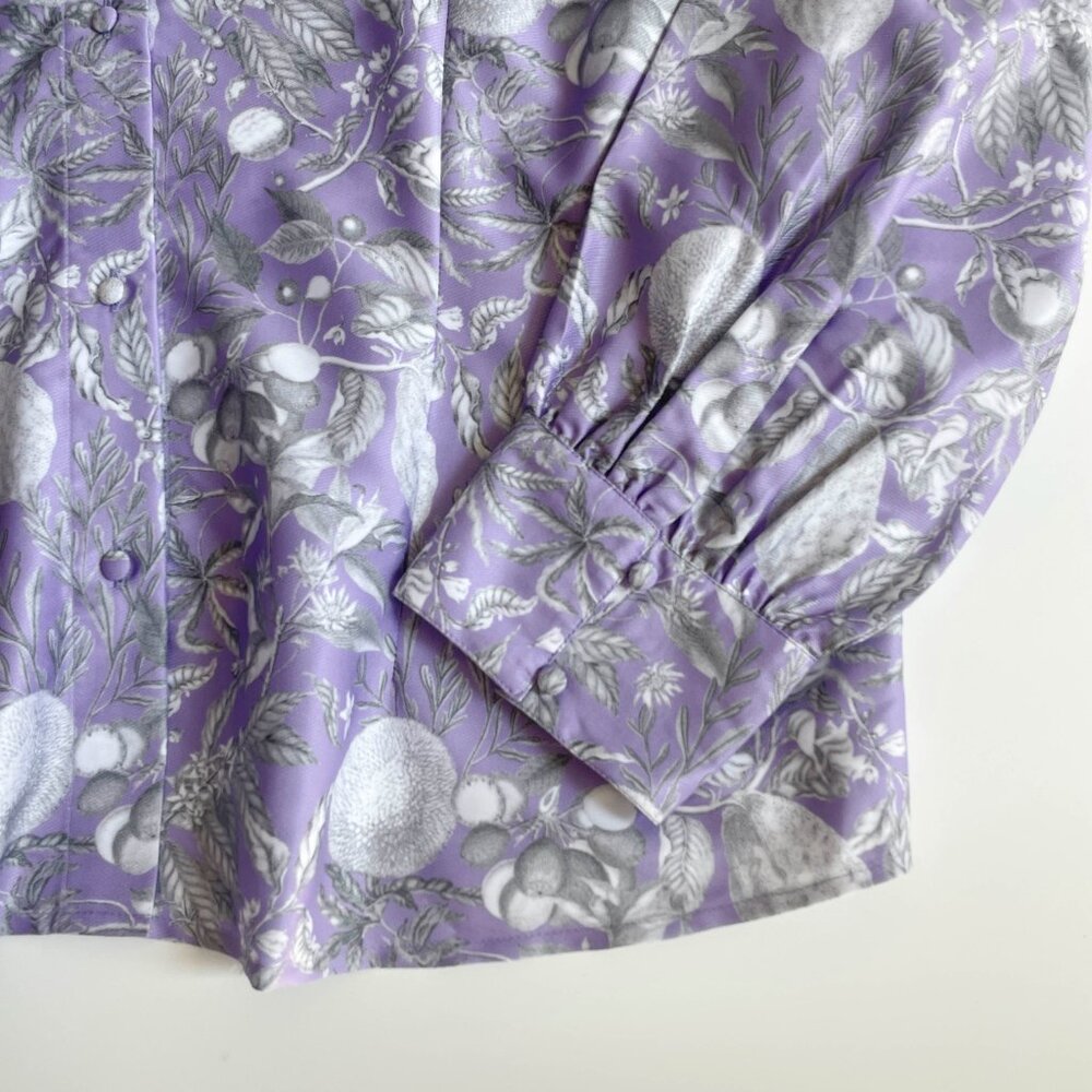 NicoBlu Pussybow Blouse Purple Floral Botanical Plus Size 1X NEW NWT - Picture 2 of 7